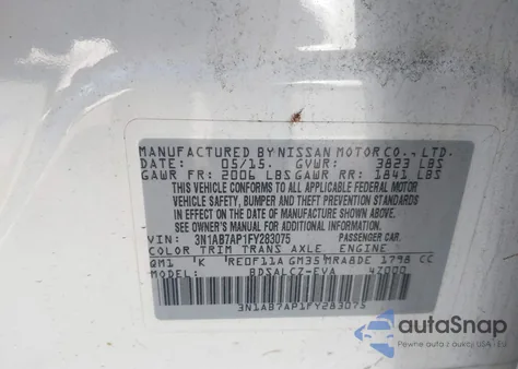 2015 Nissan Sentra S from USA, damaged, VIN 3N1AB7AP1FY283075